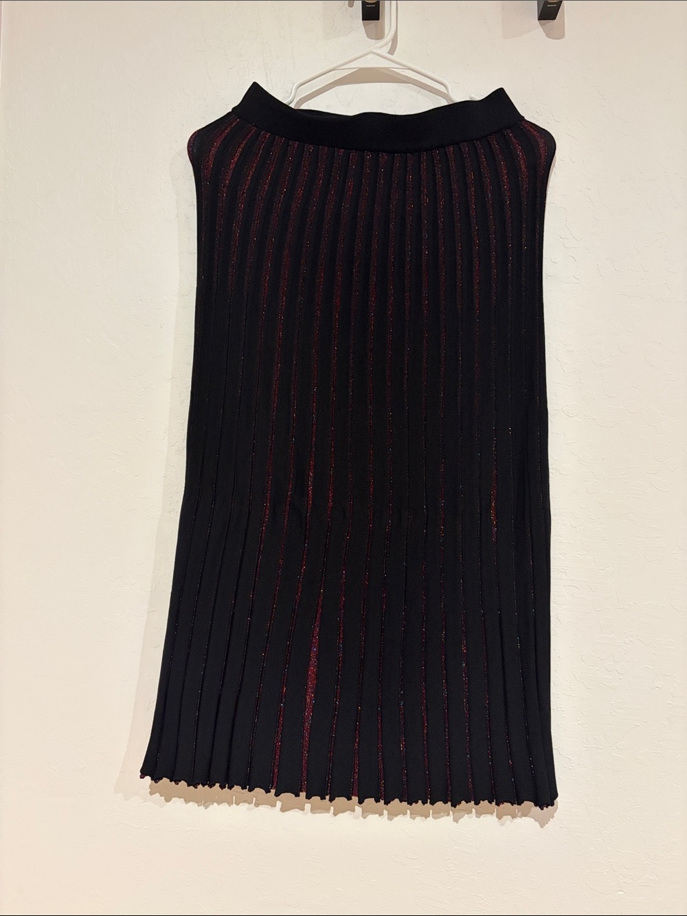 Marine Layer Black Midi Skirt with Red Metallic Stripe Detail